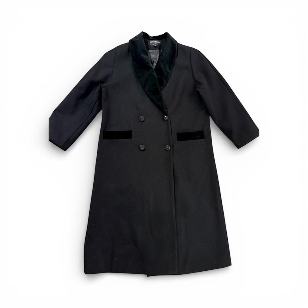 Vintage Donnybrook Black Wool Coat 16P Velvet Collar Rhinestone‎ Buttons 90's